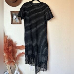 Tasseled black striped dress